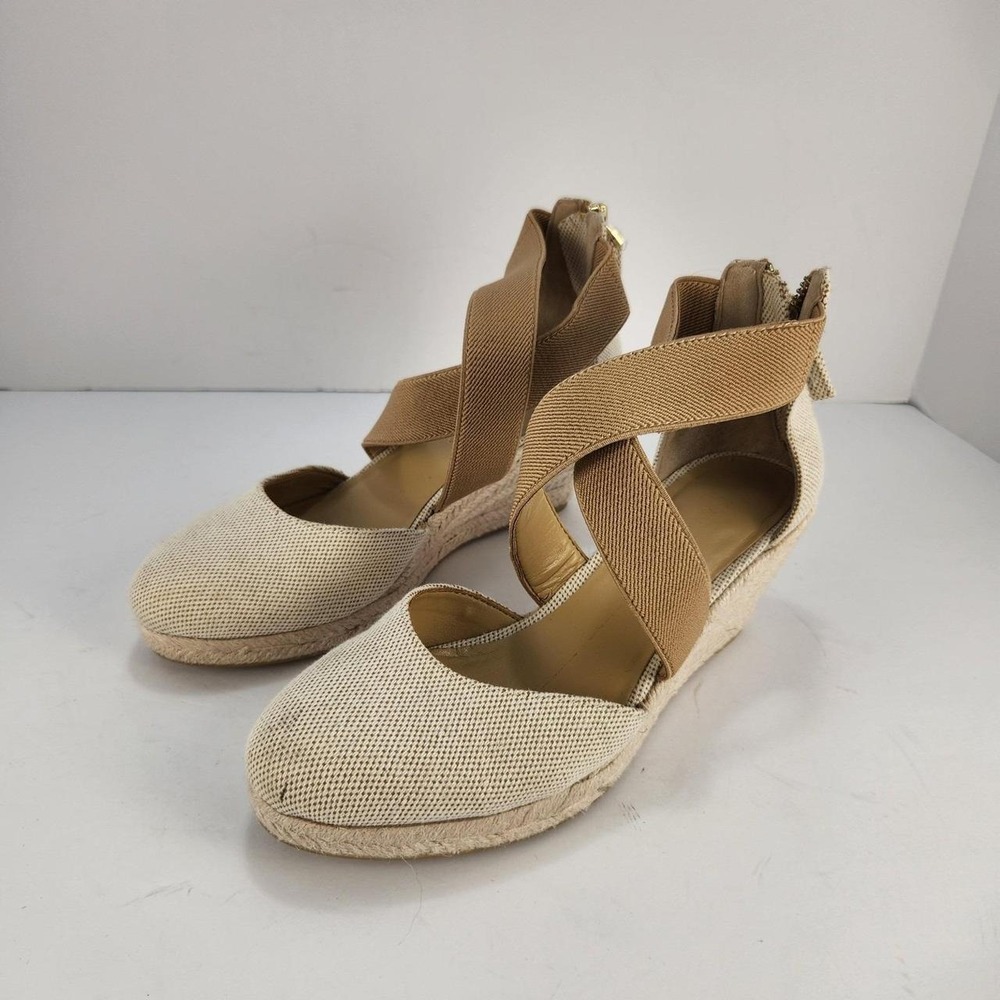 Talbots Women's Size 5M Espadrille Wedge Shoes Beige Tan Criss Cross Ankle Strap